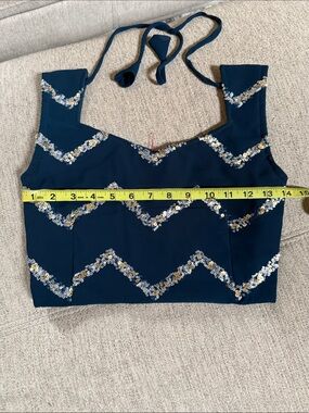 Navy Sequin Chevron Crop Top